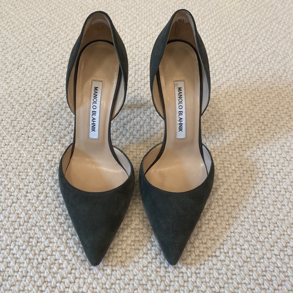 Manolo Blahnik Tayler Suede D’Orsay 36.5 Olive Green